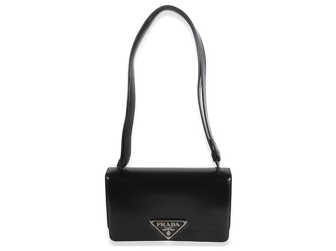 Bolsa de aba Prada Black Spazzolato Embleme Triangle Preto
