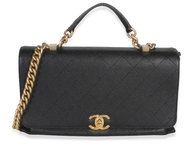Gabrielle mala Chanel Chic Affinity Medium Top Handle em couro caviar matelassé preto