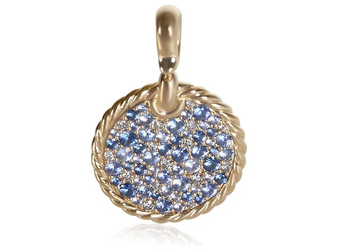 Pendente a disco Elements in oro giallo, zaffiro e diamante David Yurman