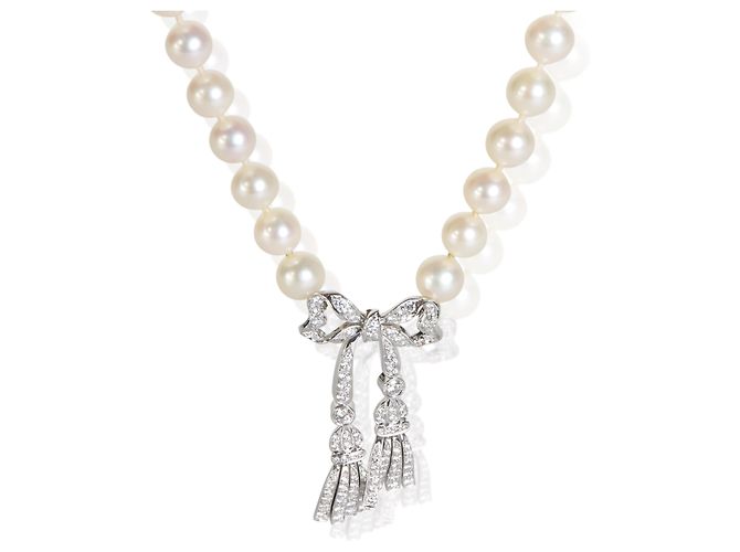 Colar de Laço em Platina, Pérolas e Diamantes Tiffany & Co.