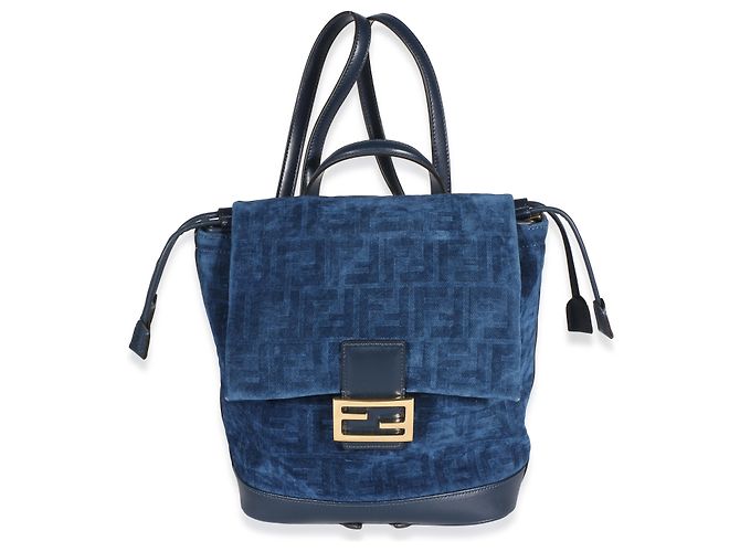 Baguette Fendi Blue Abyss FF Flocked Denim Drawstring Backpack