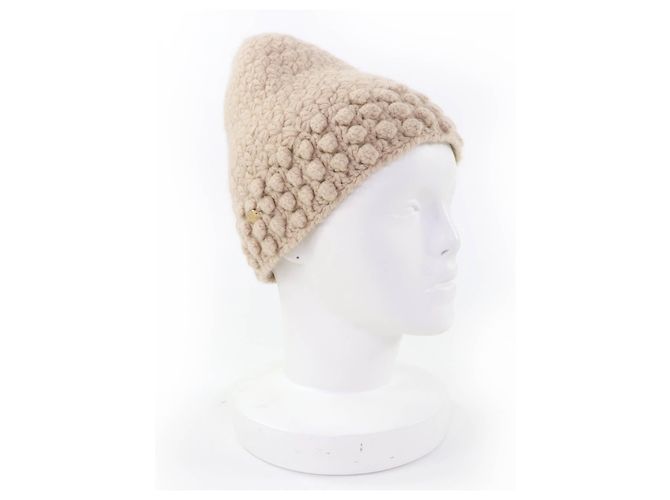 CHANEL COCO Mark Cashmere Knit Cap Beige