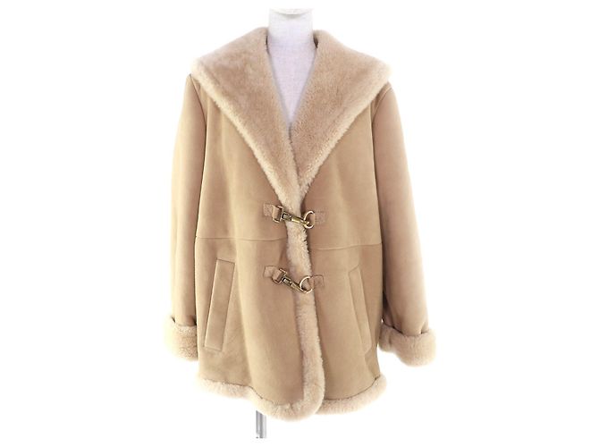 COACH Mouton Lammfellmantel Beige