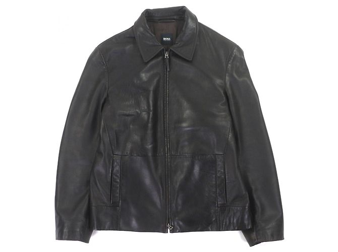 HUGO BOSS Lamb Leather Jacket Bronze Dark brown