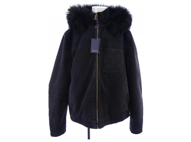Giacca in denim in pelliccia di procione Louis Vuitton Nero