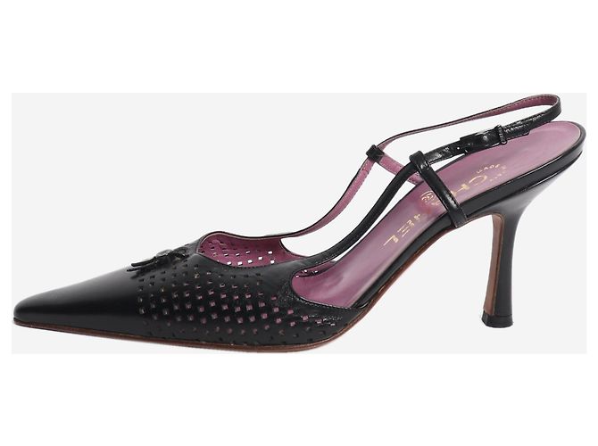 Chanel Black perforated leather slingback heels - size EU 38