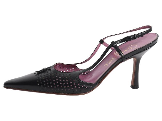 Chanel Escarpins slingback en cuir perforé noir - size EU 38