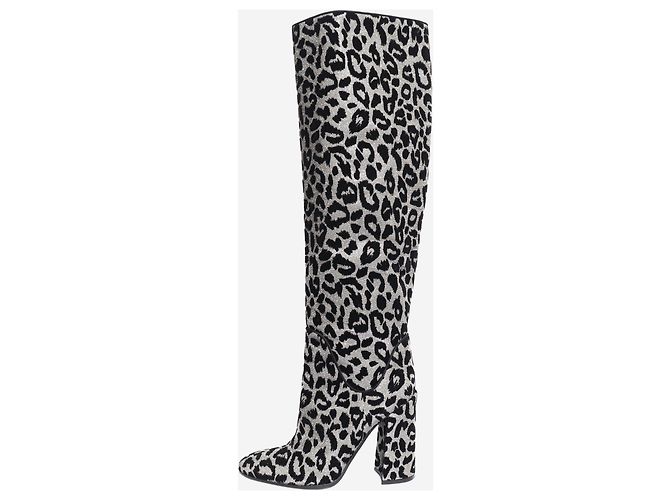 Dolce & Gabbana Black and silver lurex-leopard knee-high boots - size EU 40 Silvery