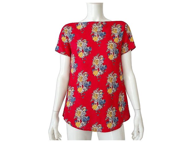 Top Miu Miu Seda Rojo Estampado Floral Blanco Roja Azul Gris Amarillo