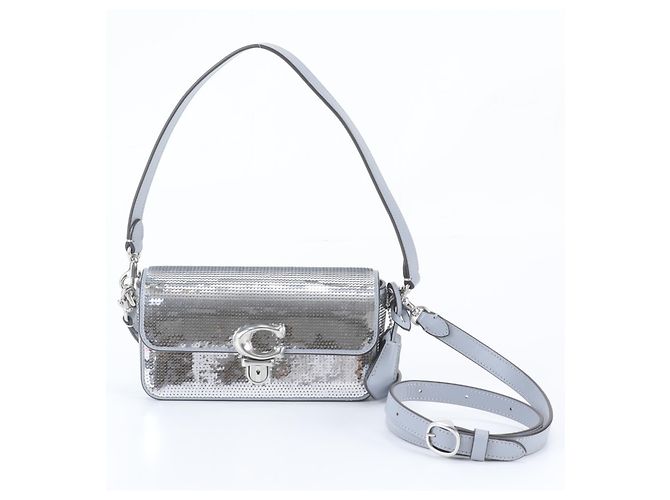 Bolsa de ombro Coach Studio Baguette CM428 em couro Prata