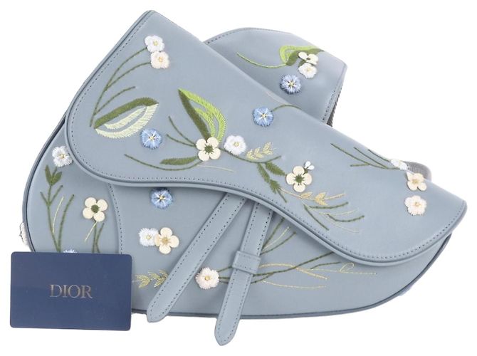 Bolsa de Ombro em Couro Bordada com Flores Christian Dior Saddle Marrom