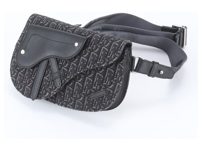 Borsa a tracolla Christian Dior Oblique Saddle in pelle Nero