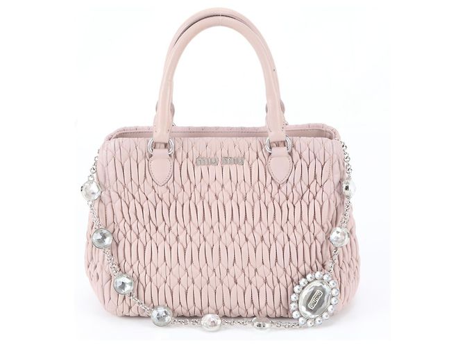 Saco Tote Miu Miu Matelassé em couro Nappa e cristais Rosa