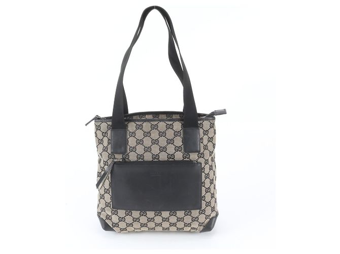 Saco Tote Gucci em lona GG e couro Marrom Preto