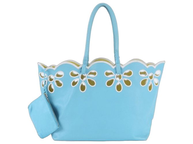 Céline Celine Leder-Tote-Bag mit Blumenmotiv Blau