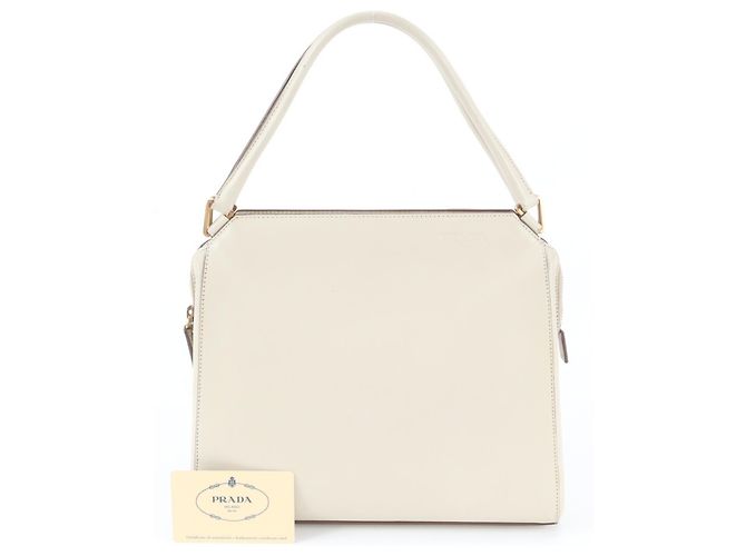 Tote Sac à main cabas Prada B11026 en cuir Écru
