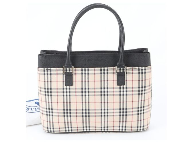 Sac cabas en cuir Burberry Nova Check Noir Beige