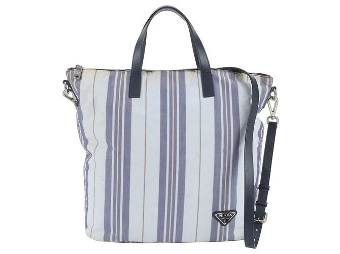 Tote Sac 2-Way en cuir Prada Triangle Logo Bleu Bleu Marine