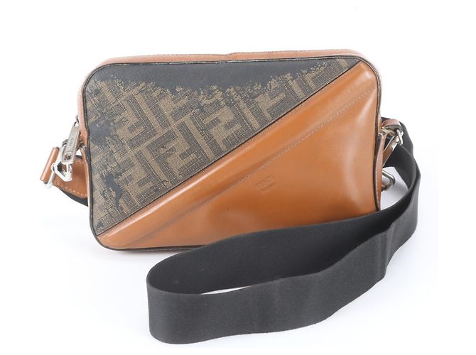 Fendi Zucca Leather Shoulder Bag Brown Black