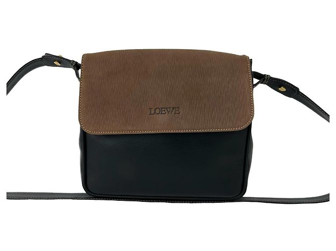 Sac à épaule en cuir Loewe Velázquez avec logo gravé Marron Noir