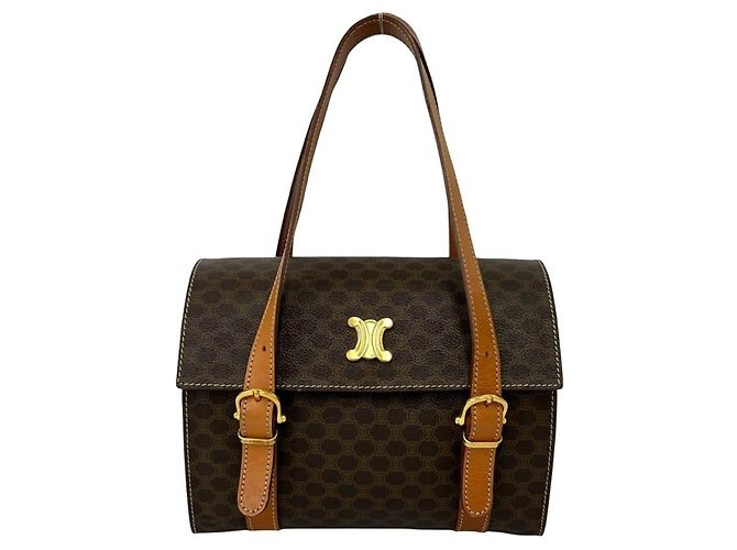 Céline Bolso Mini Boston de cuero Celine Vintage Macadam Blazon Pattern Castaño