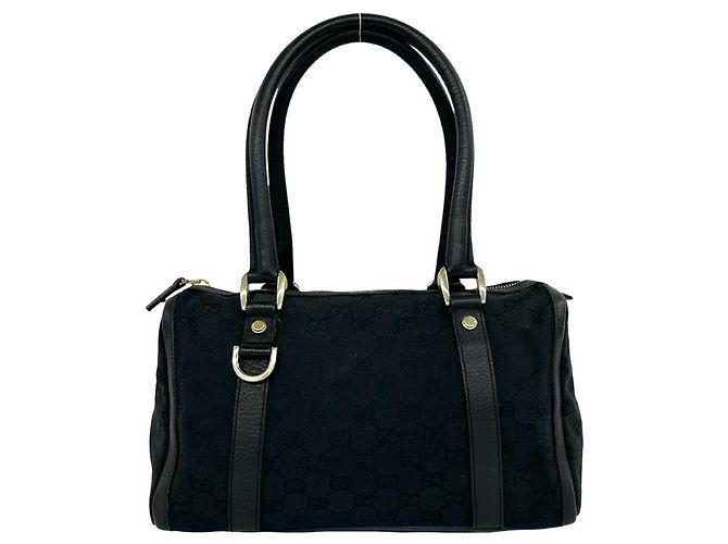 Mini Bolsa Boston Gucci em Lona e Couro Preto