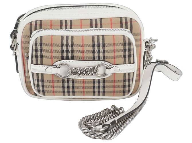 Bolsa de Ombro Burberry Nova Check em Couro e Lona Bege