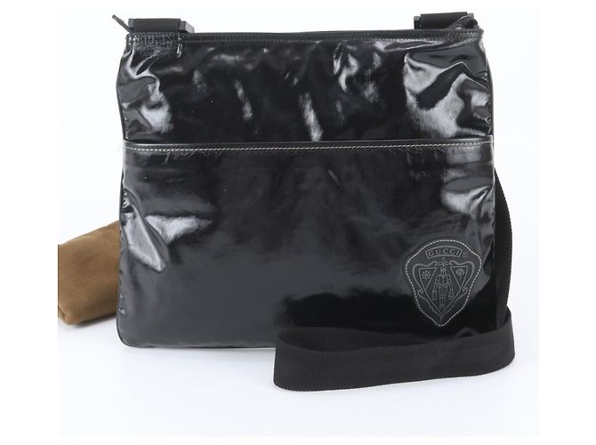 Borsa a tracolla messenger in pelle Gucci Crest Emblem Nero