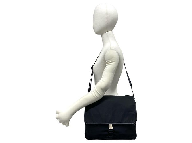 Bolsa de ombro Prada em nylon Tessuto Pocono e couro Saffiano com logo triângulo Preto