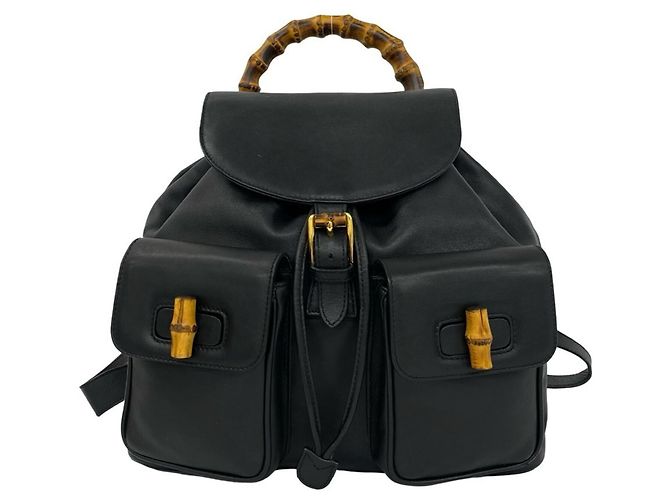 GUCCI Vintage Bamboo Leder-Rucksack Schwarz