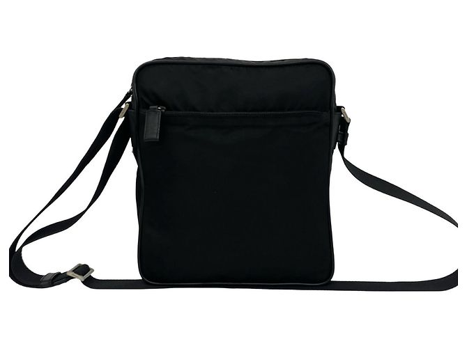 Prada Triangle Logo Hardware Tessuto Pocono Nylon Shoulder Bag Black