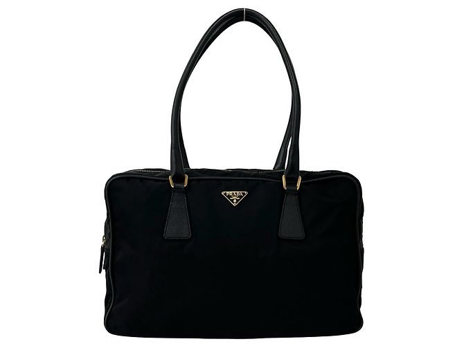Prada Triangle Logo Hardware Tote Bag Schwarz