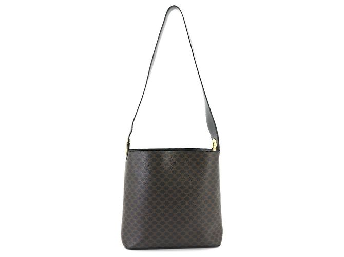 Céline Bolsa Celine Macadam em couro Preto/Castanho Marrom