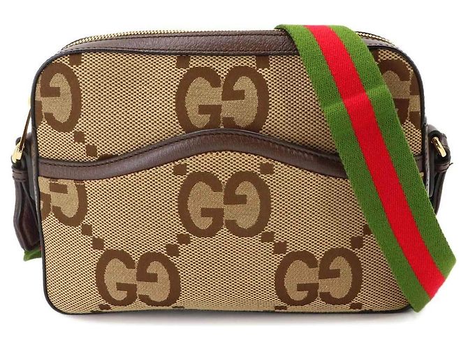 Borsa a spalla Gucci Jumbo GG Rosso Verde Cammello
