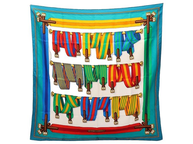 Hermès Lenço Hermes Carre 90 Les Sangles Multicor Cru