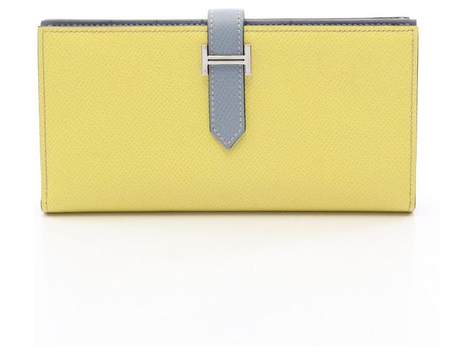 Hermès Cartera larga bi-fold Hermes Bearn Soufflé Blue Lin Azul Amarillo