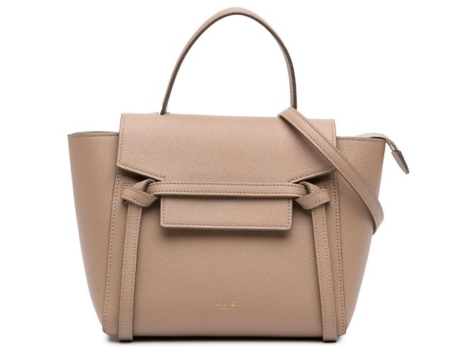 Belt Bag Céline Bolsa Cinto Celine Nano em Pele de Bezerro Grão Beige Bege