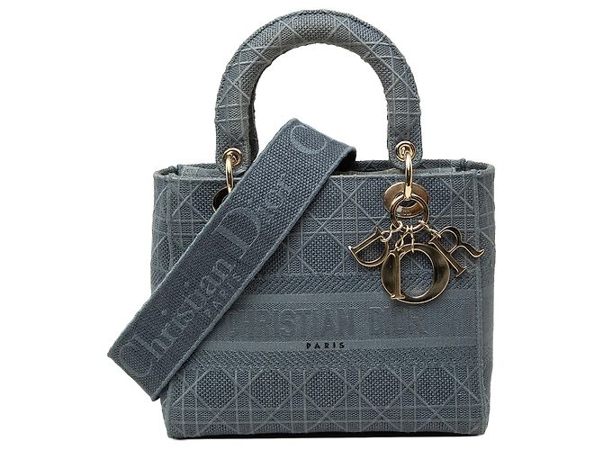 Autre Marque Dior Blue Medium Embroidered Canvas Cannage Lady D Lite