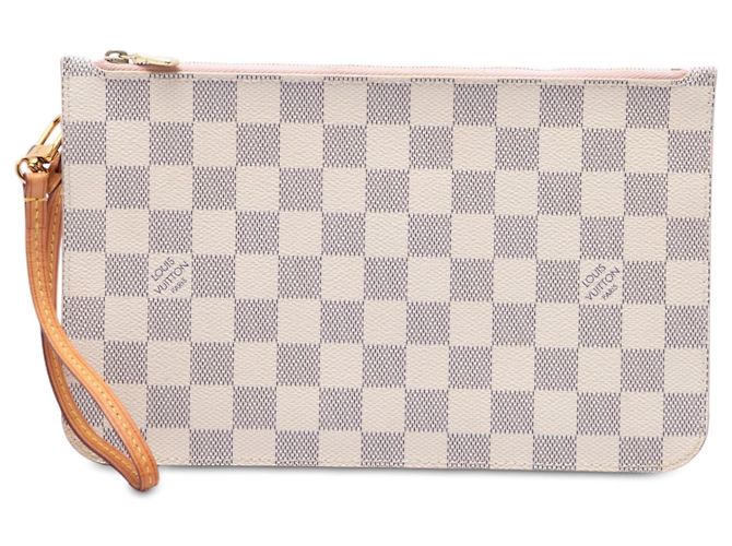 Louis Vuitton White Damier Azur Neverfull MM Täschchen Weiß