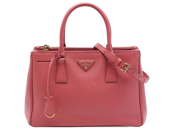 Prada Bolsa Tote Galleria Double Zip Medium Saffiano Lux Rosa