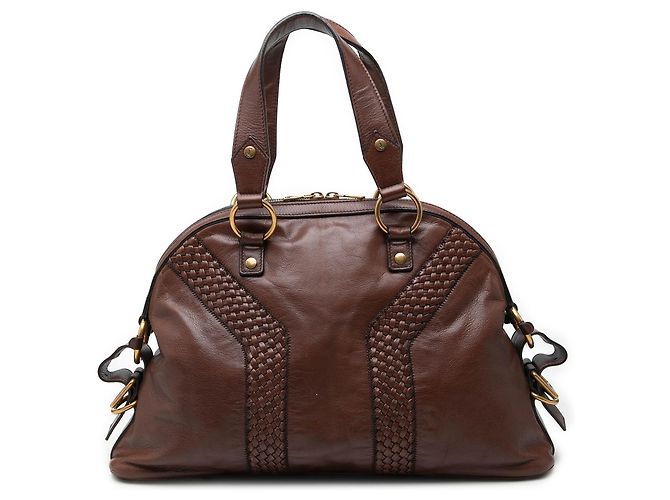 Autre Marque mala Saint Laurent Muse em couro marrom Large com acabamento trançado