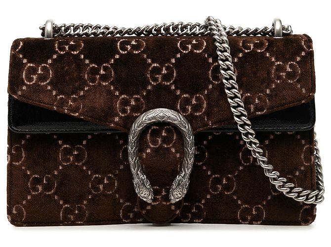 Borsa a tracolla Dionysus in velluto GG marrone Medium di Gucci