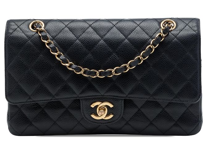 Chanel Black Medium Classic Caviar Double Flap Noir