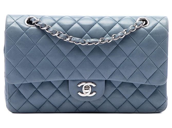 Chanel Blue Medium Classic Lambskin Double Flap Blau