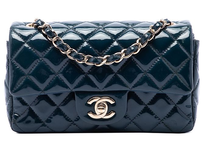 Chanel Blue Mini Rectangular Classic Patent Single Flap Blau Dunkelblau