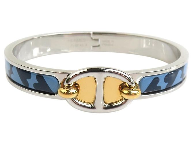 Pulseira Hermès Mini Clic H Chaine D Ancre em esmalte azul PM