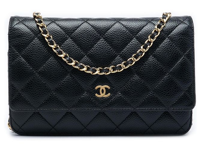 Chanel Black CC Quilted Caviar Wallet on Chain Noir