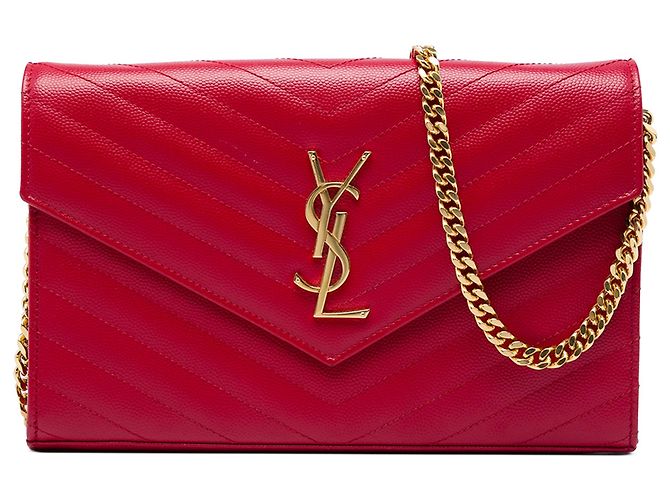 Autre Marque Saint Laurent Red Grain De Poudre Cassandre Envelope Chain Wallet Rot