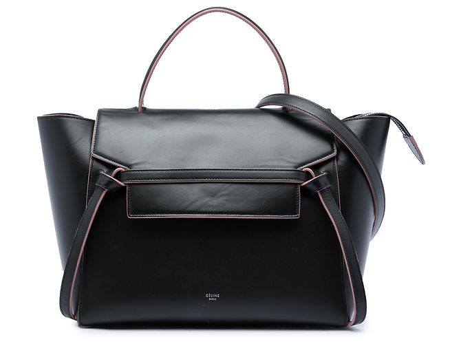Céline Celine Mini Bolso Cinturón de Piel de Ternera Lisa Negra Negro