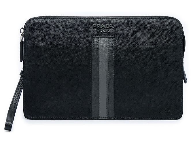 Pochette Prada en cuir Saffiano noir